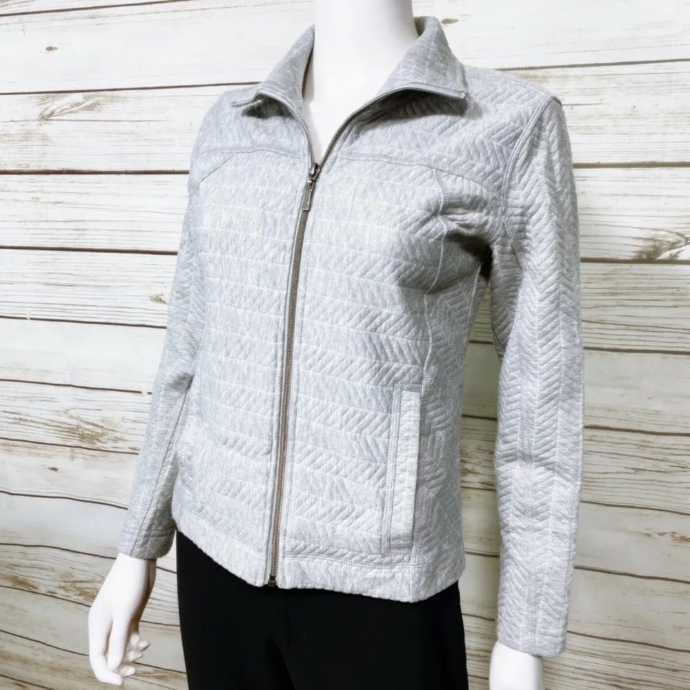 prAna Womens Jacket Size Medium Gray Quilted Full Zip Pockets Long Sleeve